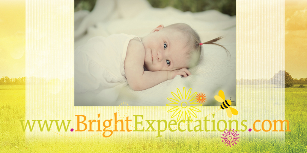 image of a baby with the Bright Expectations website adress b r I g h t e x p e c t a t I o n s dot c o m