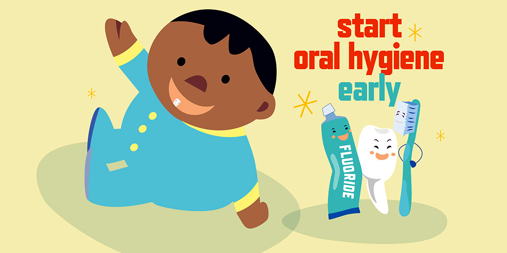 graphic baby with the words start oral hygiene early