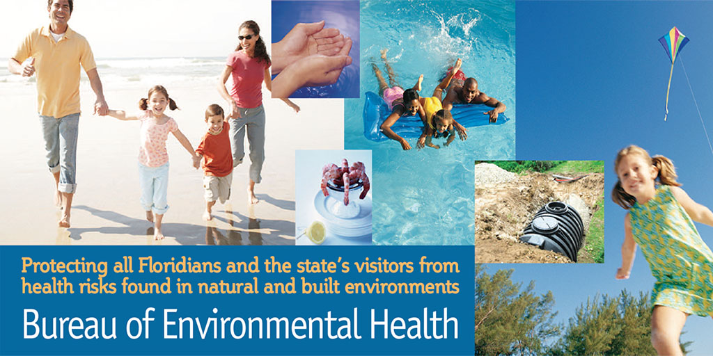 a collage of image of families doing out door activities with the words Bureau of Environmental Health