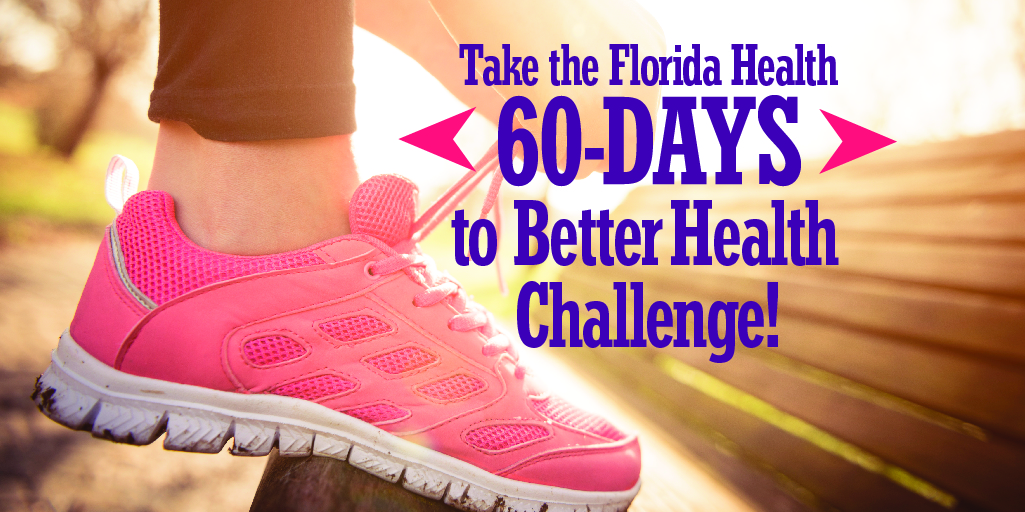 image of a running shoes with the words take the Florida health 60 day to better health challenge!